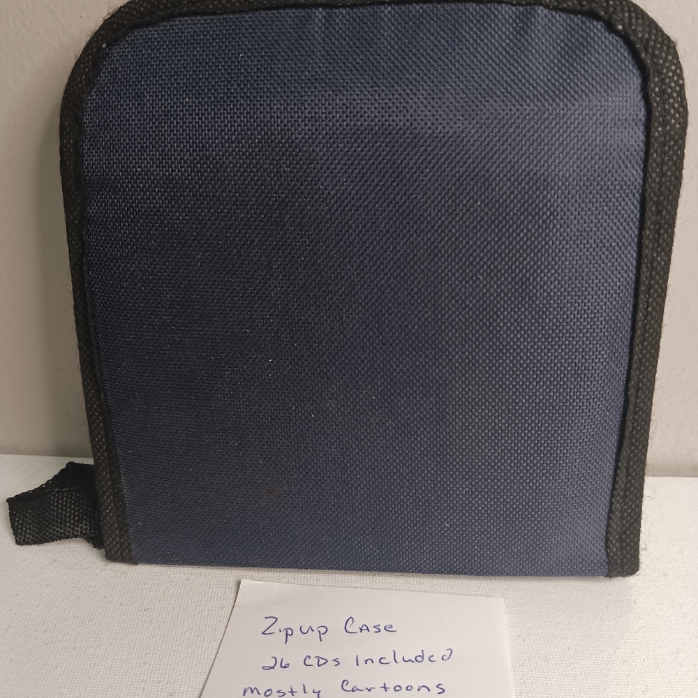 Cloth zipper CD tape case, with 26 tapes included mostly cartoons